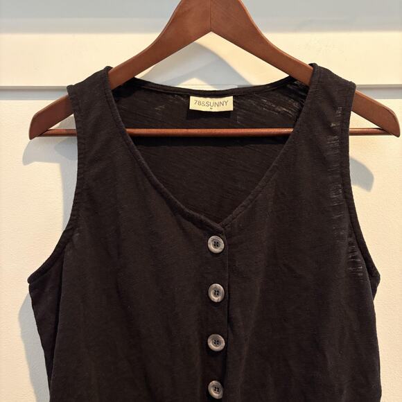 78 & Sunny Women Medium Black Button Front Tie Hem Sleeveless Casual Tank Top - Picture 3 of 11